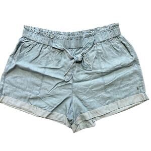NWT AERIE High Rise Cuffed Chambray Pull On Shorts in Light Blue SZ 12